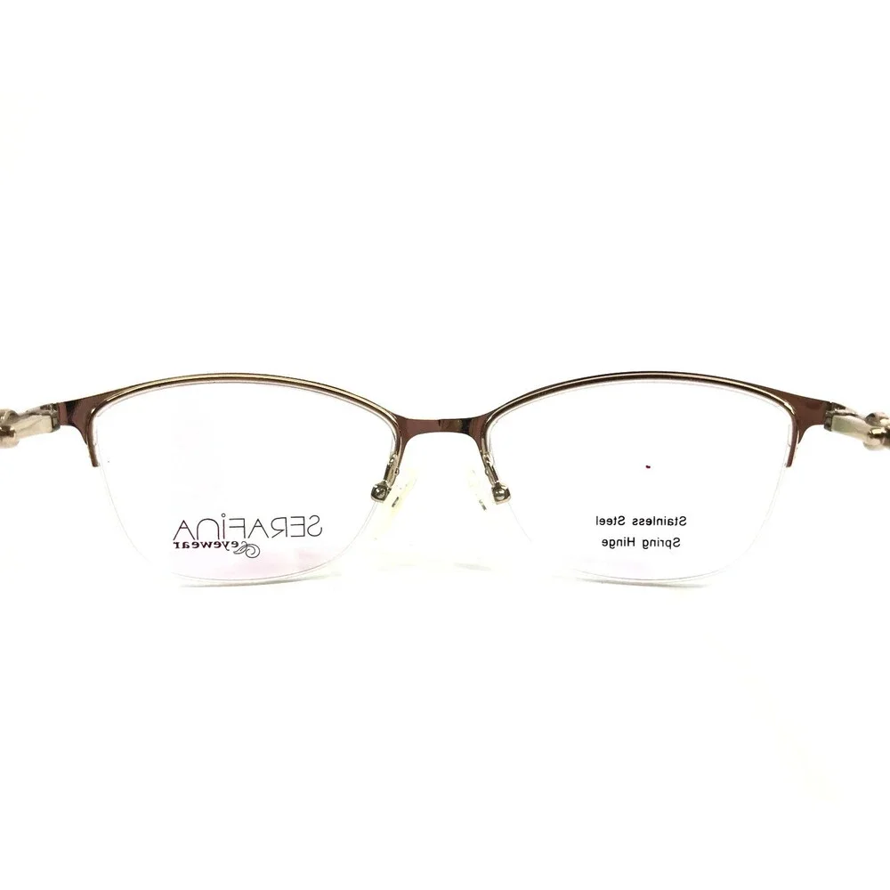 Serafina Eyewear Eyeglasses Frames ANYA BLACK Gold Cat Eye Half Rim 51-16-140